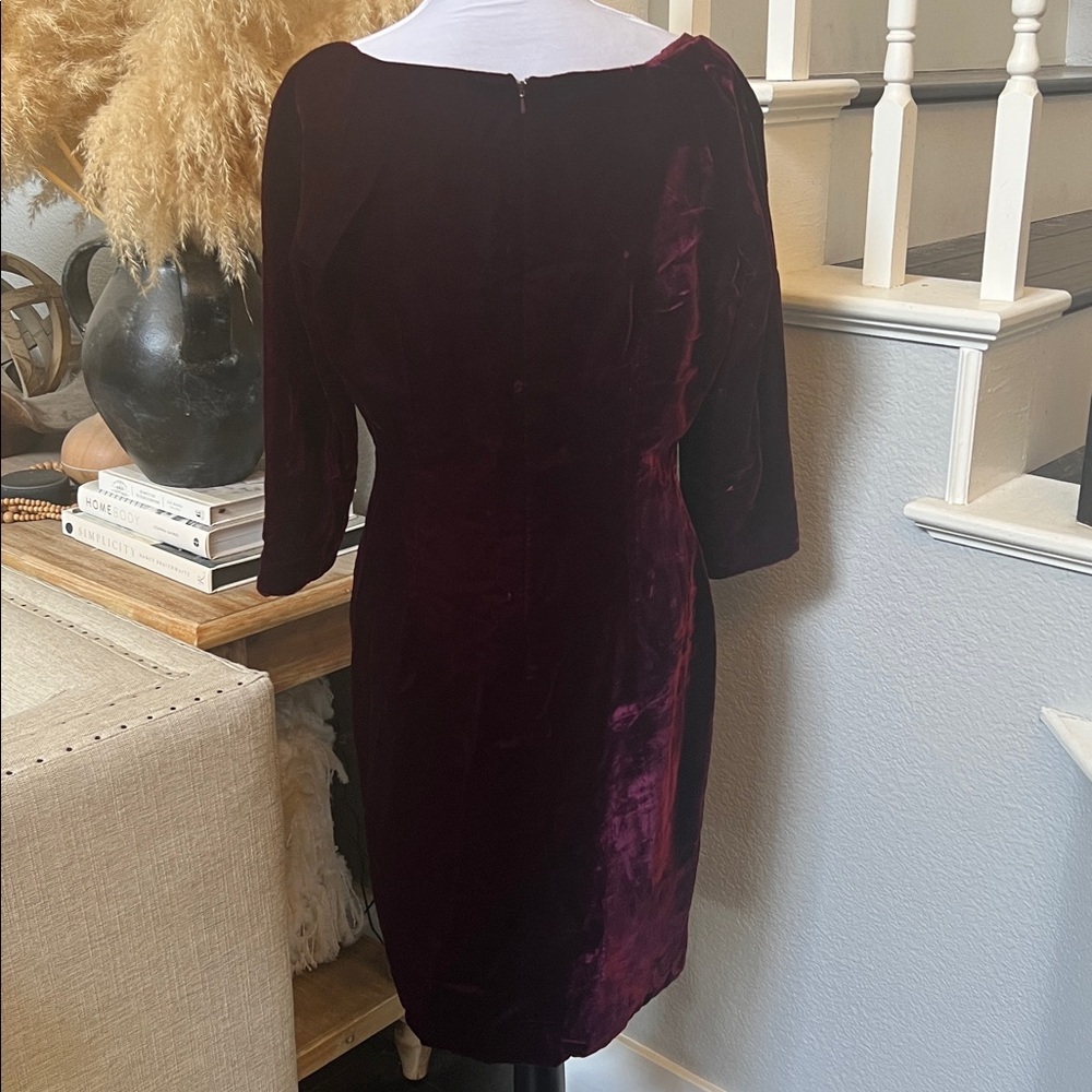 David Fielden Vintage Burgundy Velvet Midi Dress Size 12 - Picture 5 of 7